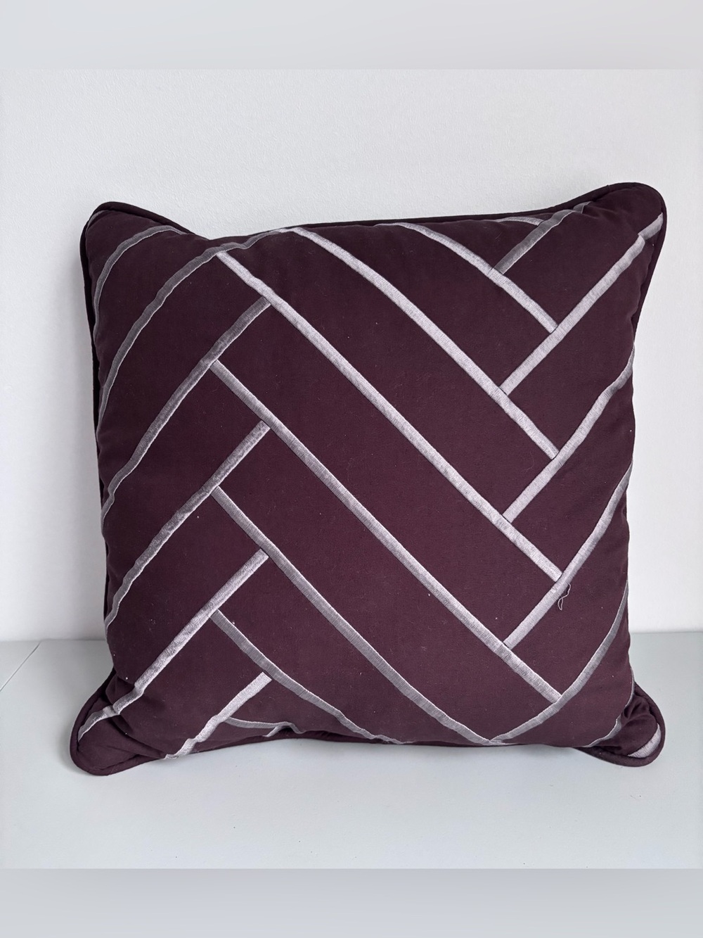 Madison Square Park Decorative Plum Velvet Chevron Cushion Throw Pillow
